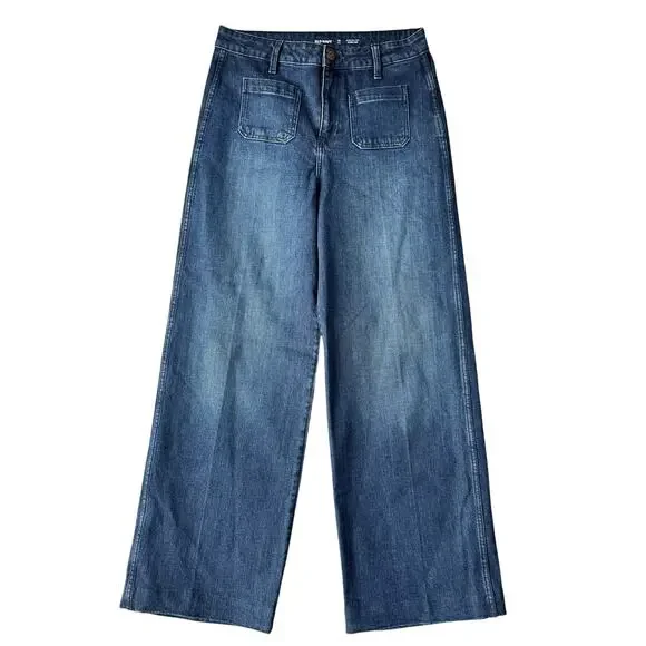 Old Navy Extra High-Waisted Trouser Wide-Leg Jeans Women's Dark Wash Denim - 10L - Picture 2 of 9